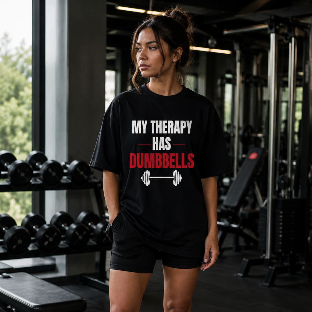 UrbanFold™ My Therapy Has Dumbbells | Essential Oversized Tee