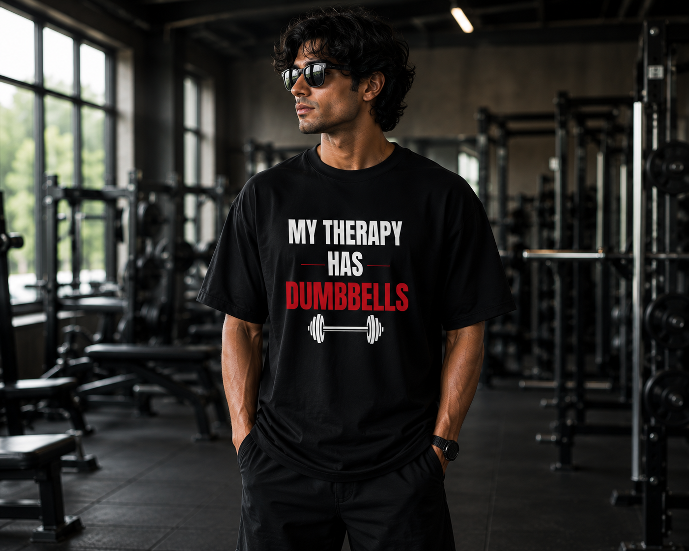 UrbanFold™ My Therapy Has Dumbbells | Essential Oversized Tee