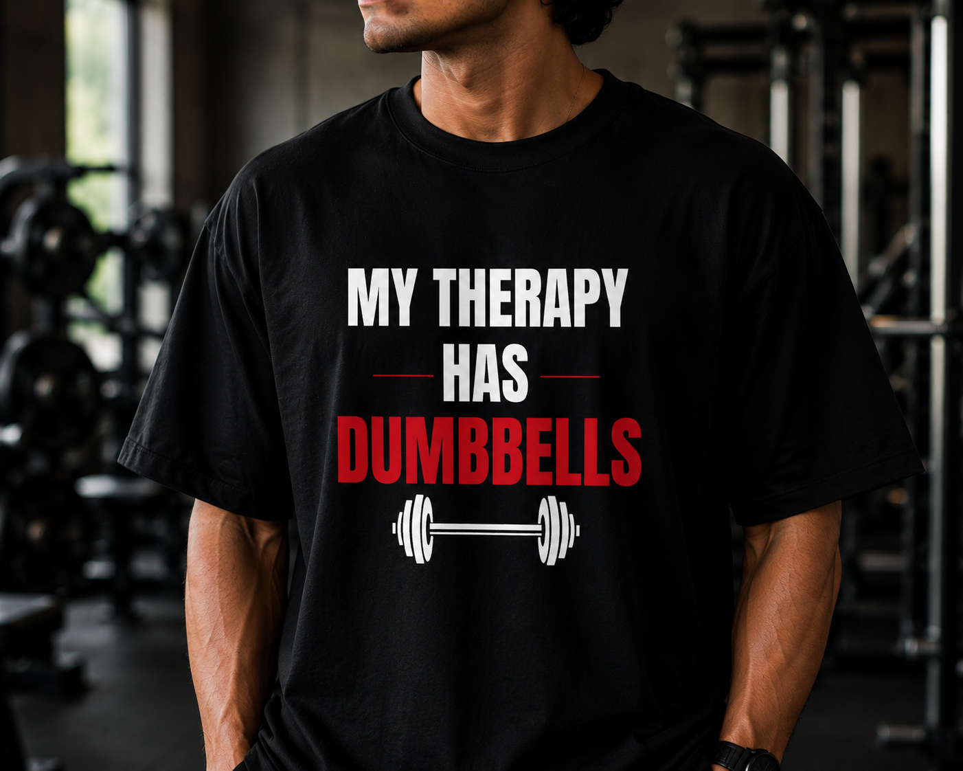 UrbanFold™ My Therapy Has Dumbbells | Essential Oversized Tee